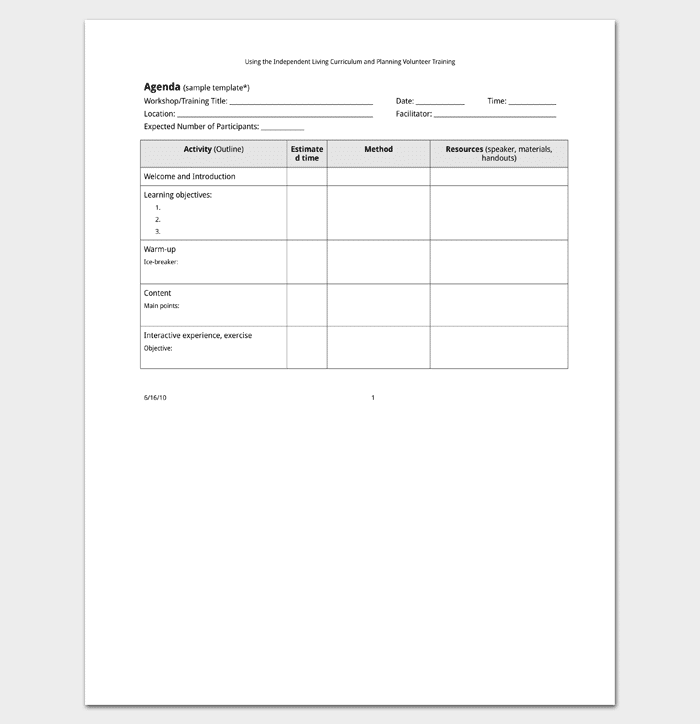Training Agenda Template