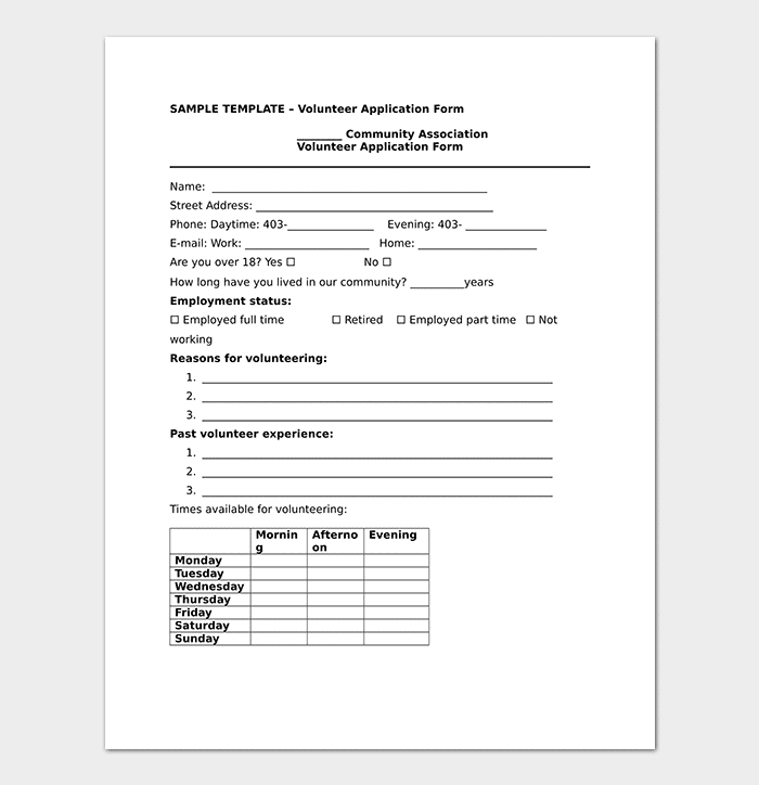Community Association Volunteer Application Form