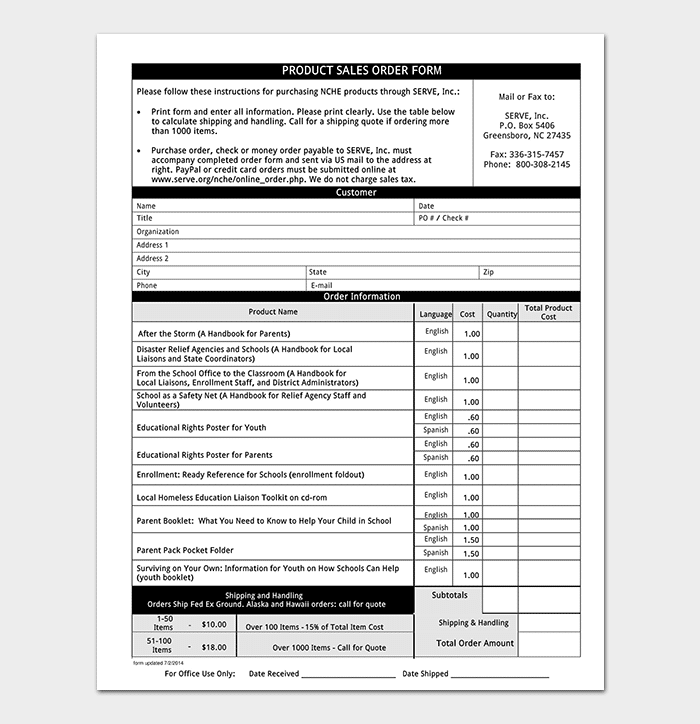 Example for Product Sales Order Form