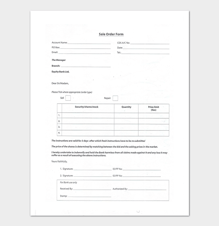 Shares Sales Order Form Template