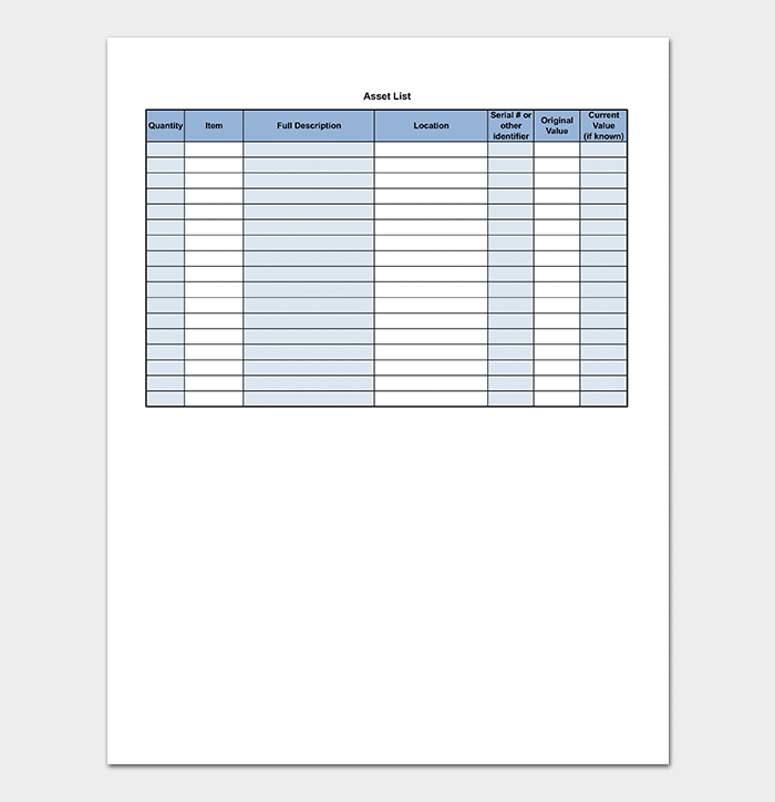 Asset List Template 18+ Examples for (Word, Excel, PDF Format)