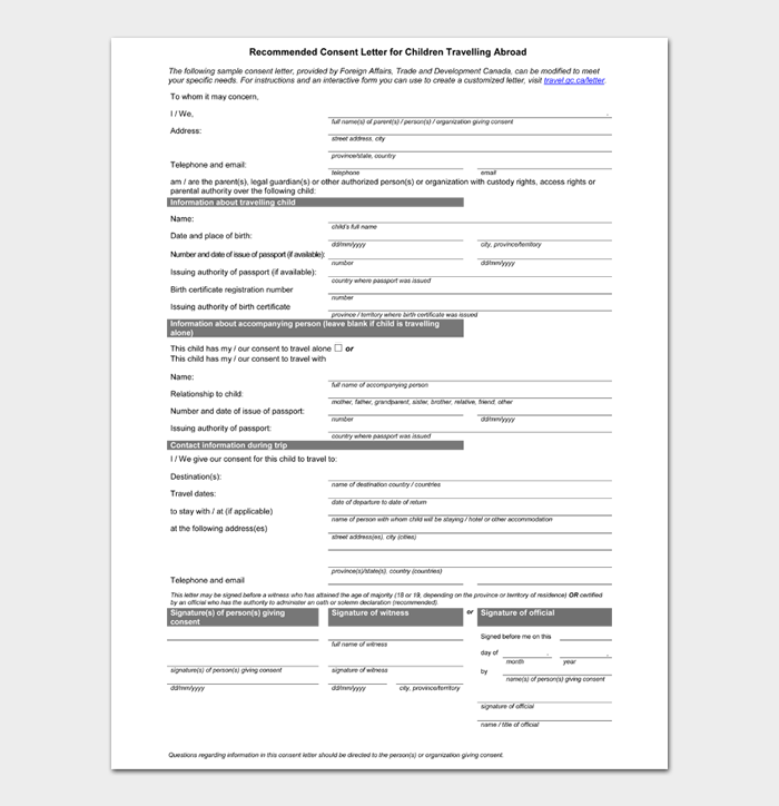 Recommended Consent Letter for Children Travelling Abroad