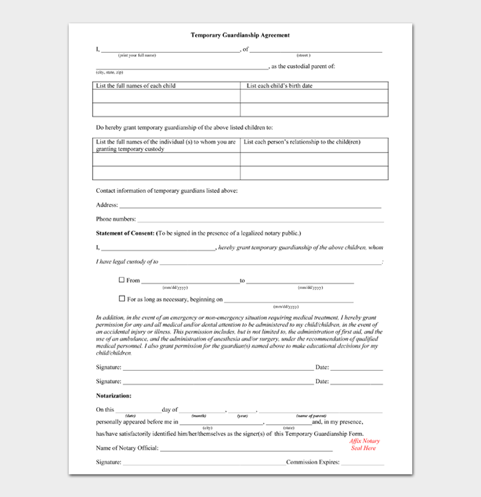 Temporary Guardianship Agreement