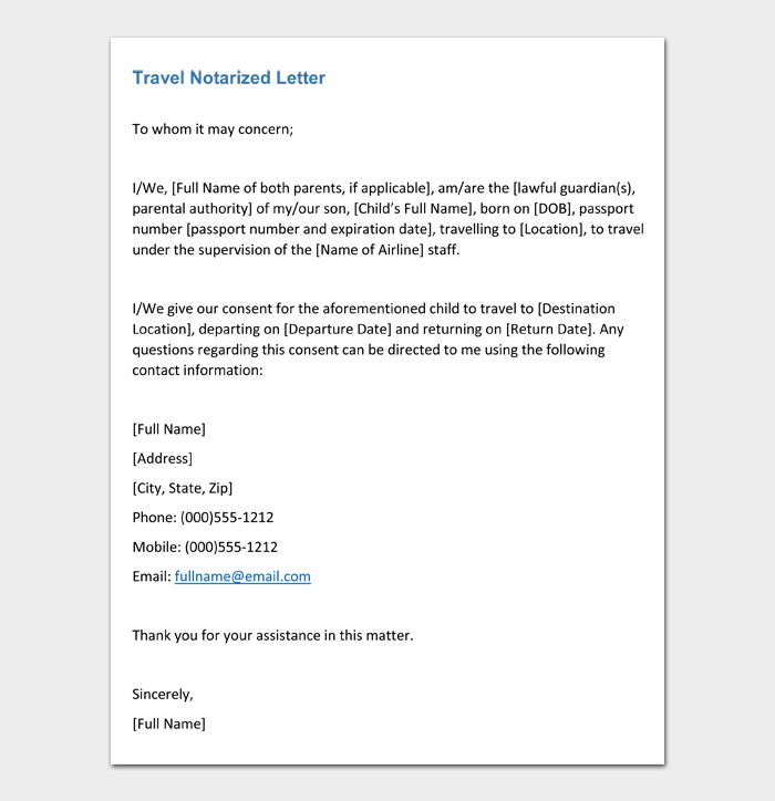 Travel Notarized Letter