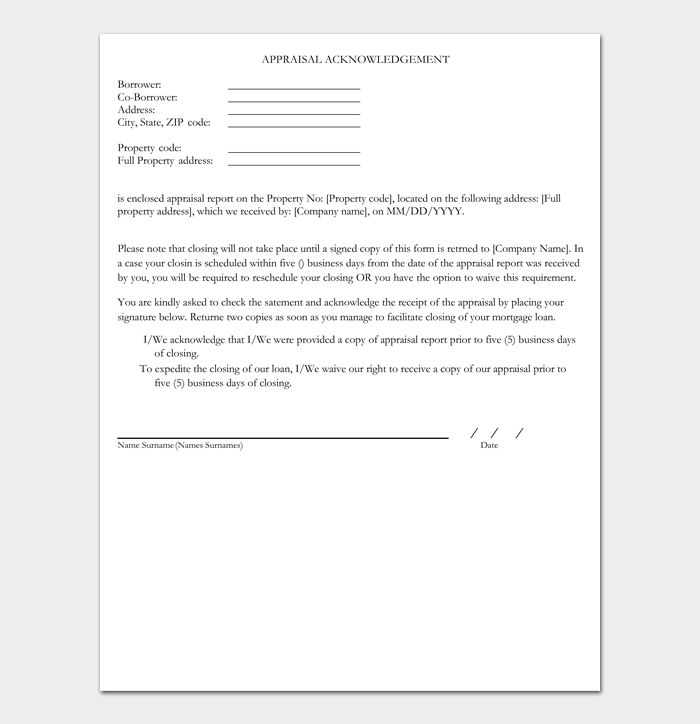 APPRAISAL ACKNOWLEDGEMENT