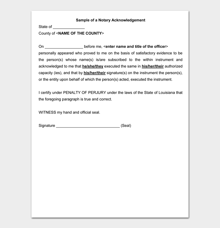 Sample of a Notary Acknowledgement