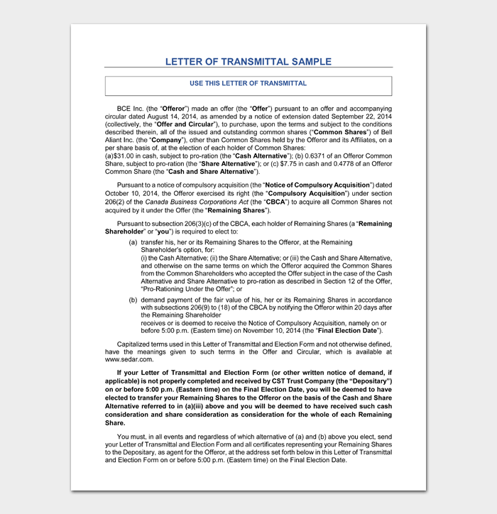 Letter of Transmittal #10