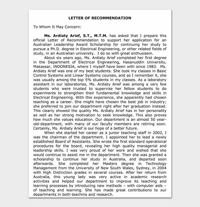 Letter of recommendation