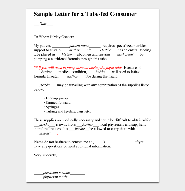 Sample Letter for a Tubefed Consumer