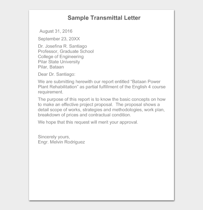 Sample Transmittal Letter