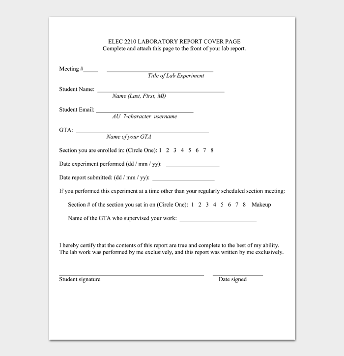 LABORATORY REPORT COVER PAGE