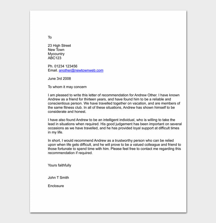 11 letter of recommendation for a friend