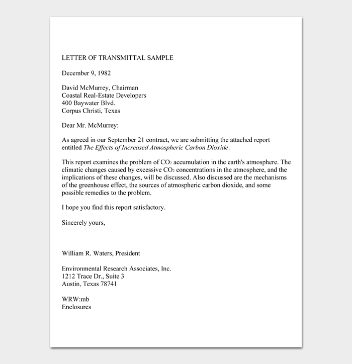 LETTER OF TRANSMITTAL SAMPLE