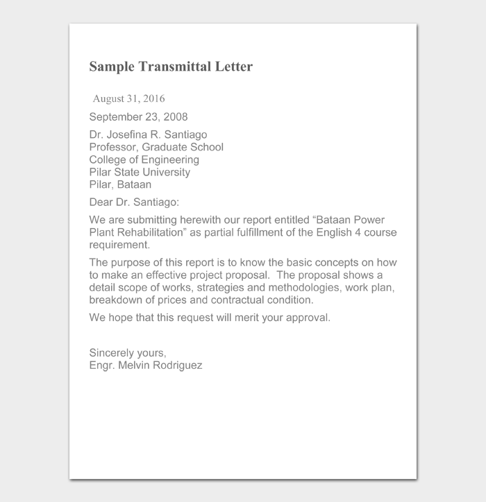 Sample Transmittal Letter