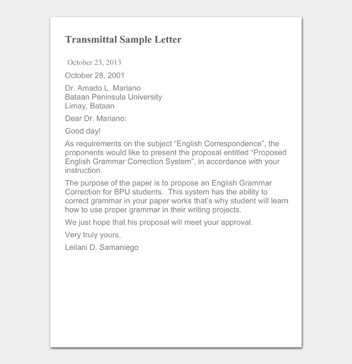 Transmittal Sample Letter