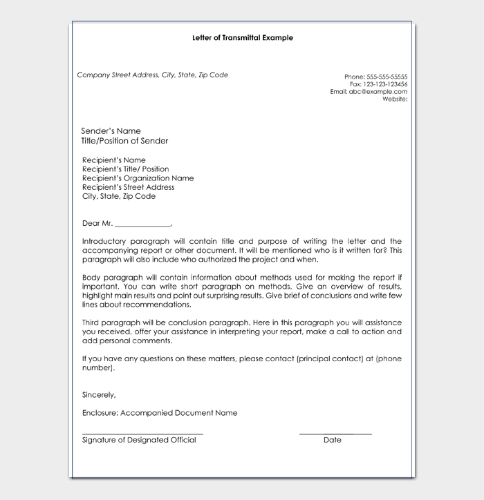 letter of transmittal Example