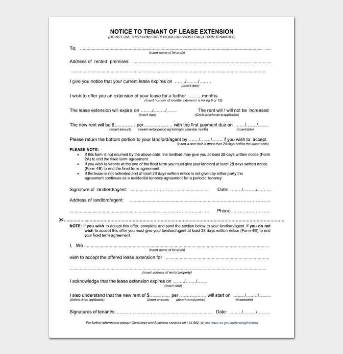 NOTICE TO TENANT OF LEASE EXTENSION