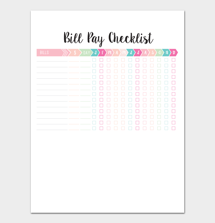 18 Free Bill Pay Checklist & Bill Calendars (Word, Excel, PDF)