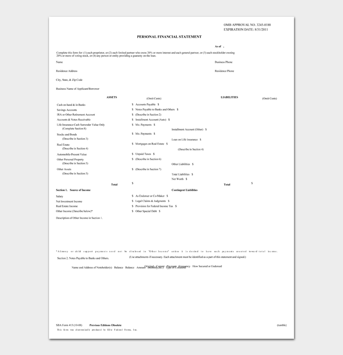 PERSONAL FINANCIAL STATEMENT