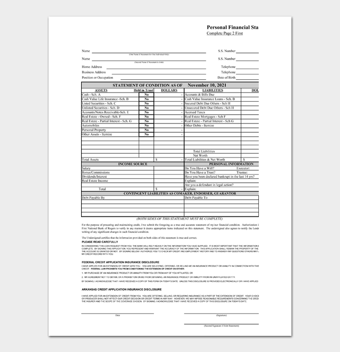 Personal Financial Statement Template #06