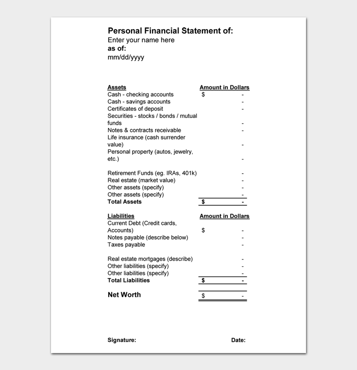 Personal Financial Statement of