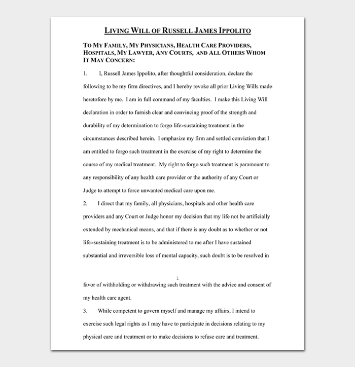 LIVING WILL OF RUSSELL JAMES IPPOLITO