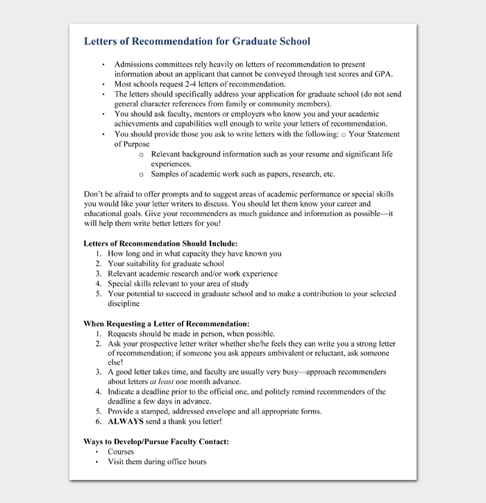 Letters of Recommendation for Graduate School