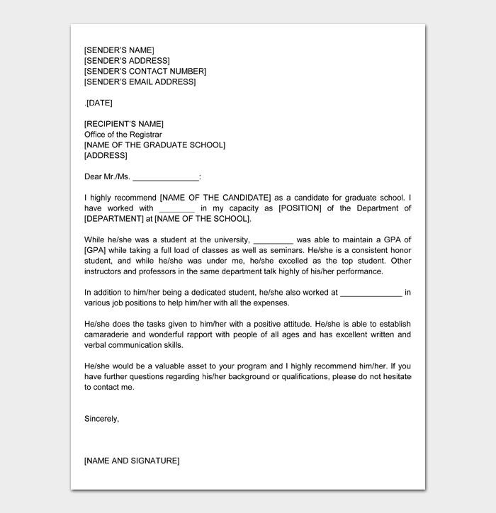 Recommendation Letter for Graduate School From Employer Revision #02