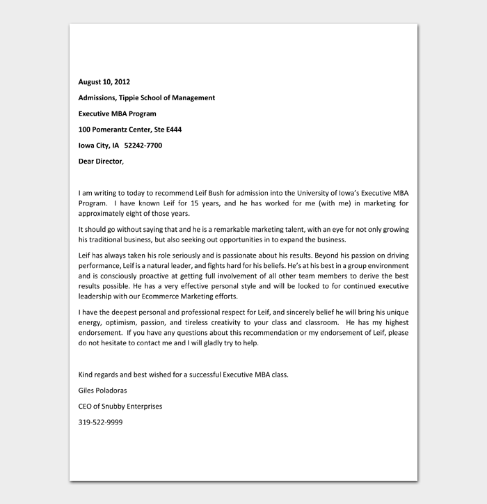Recommendation Letter for Graduate School From Employer Revision #07