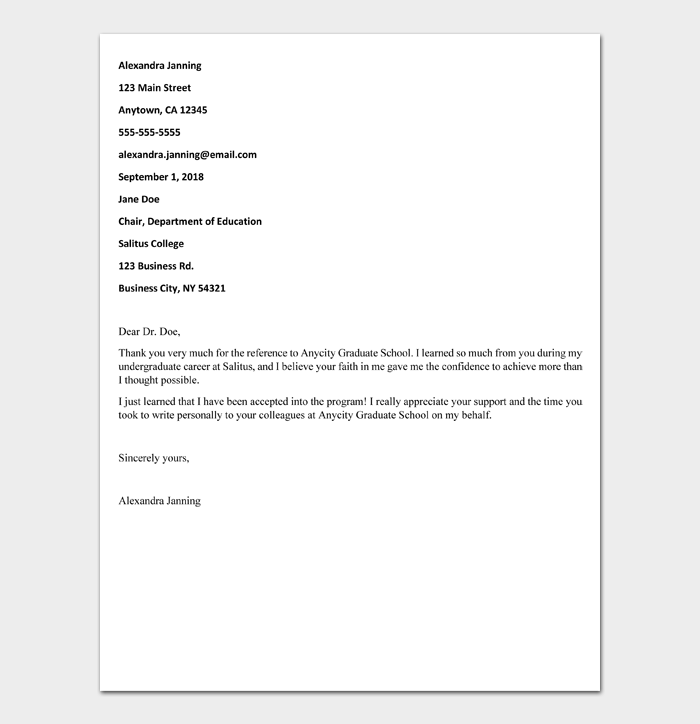 Recommendation Letter for Graduate School From Employer Revision #08
