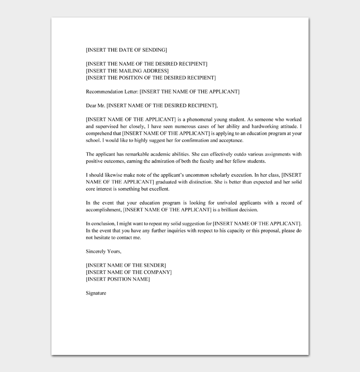 Recommendation Letter for Graduate School From Employer Revision #12