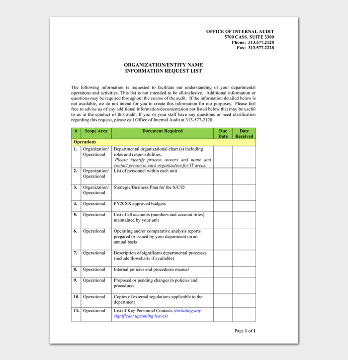 Additional Information Request Letter