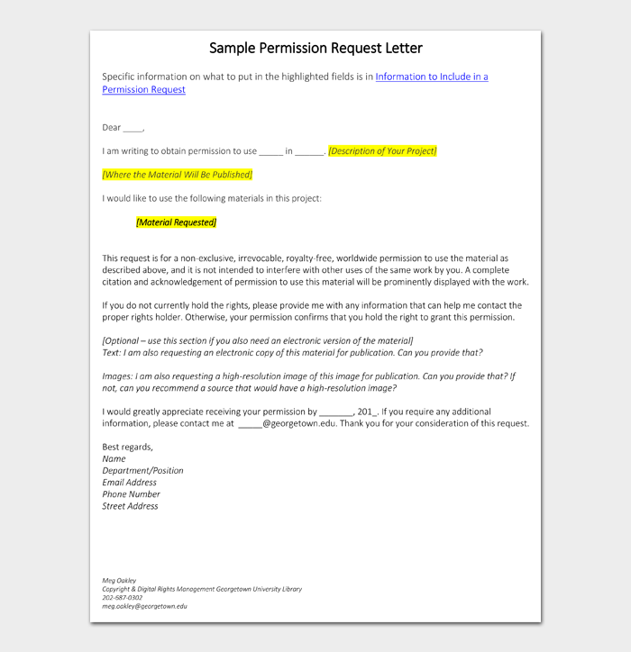 Sample Permission Request Letter