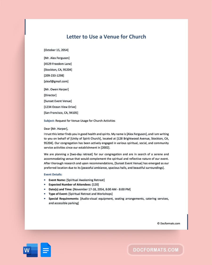 Permission Request Letter to Use Church Venue (Format & Sample)
