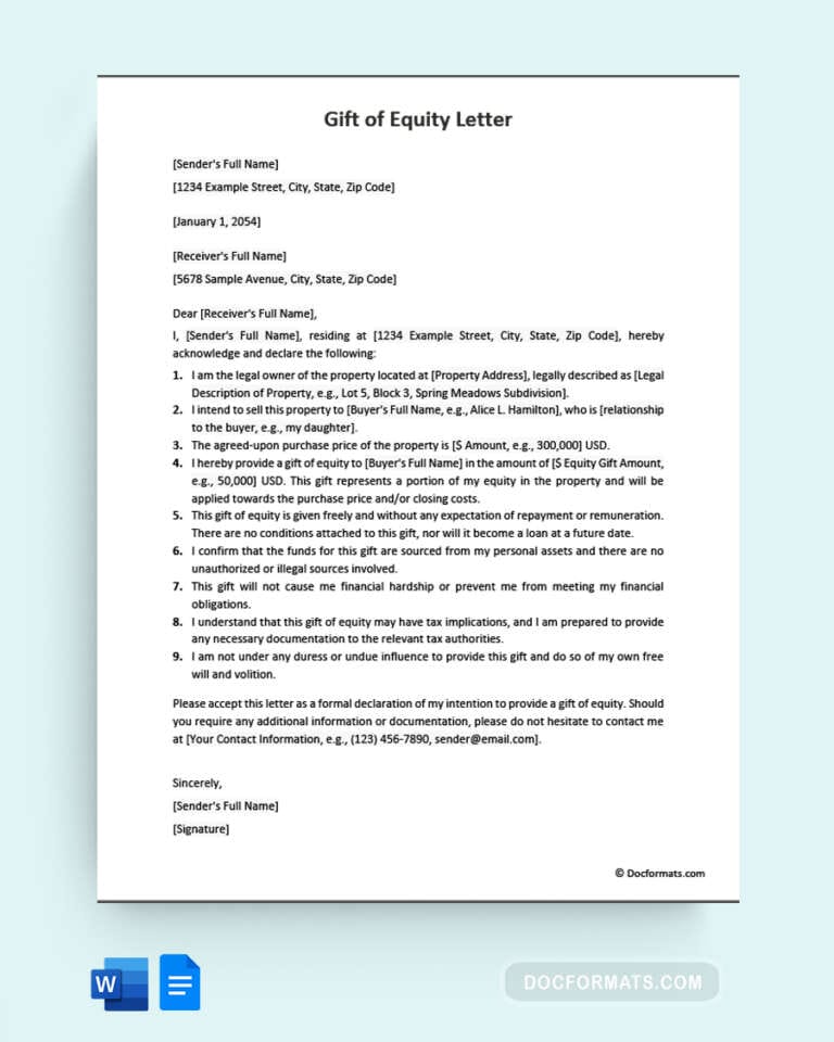 32 Best Gift Letter Templates and Examples (Word & PDF) - Doc Formats