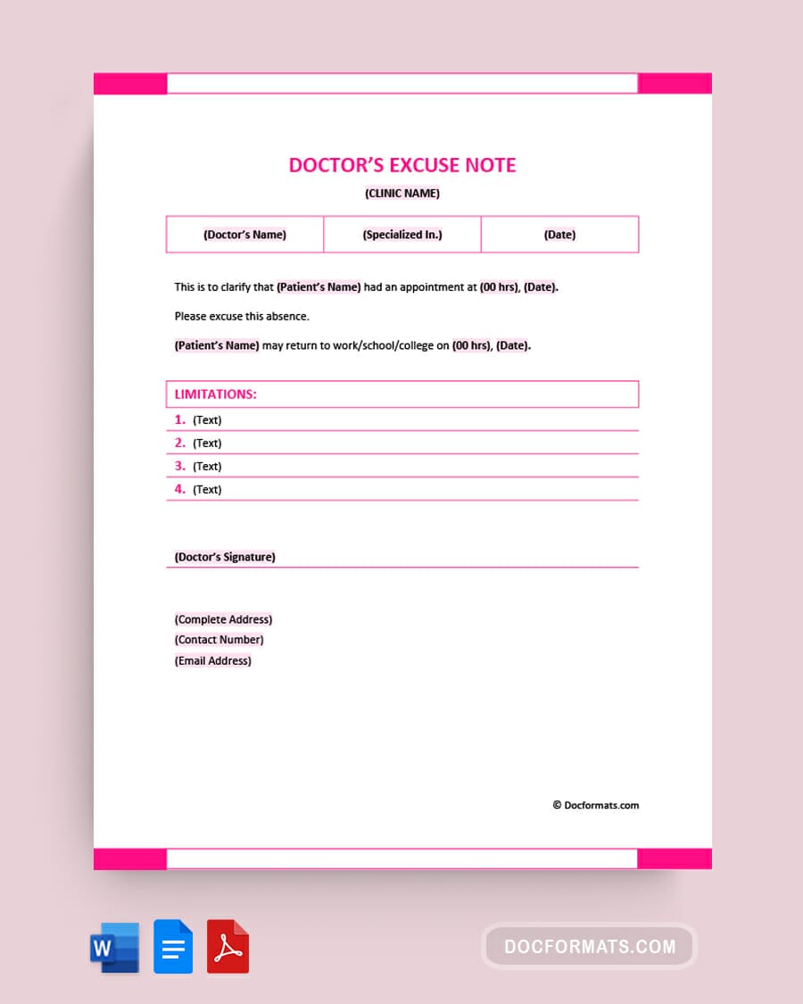 Doctors Excuse Note Template - Google Docs, Word, PDF