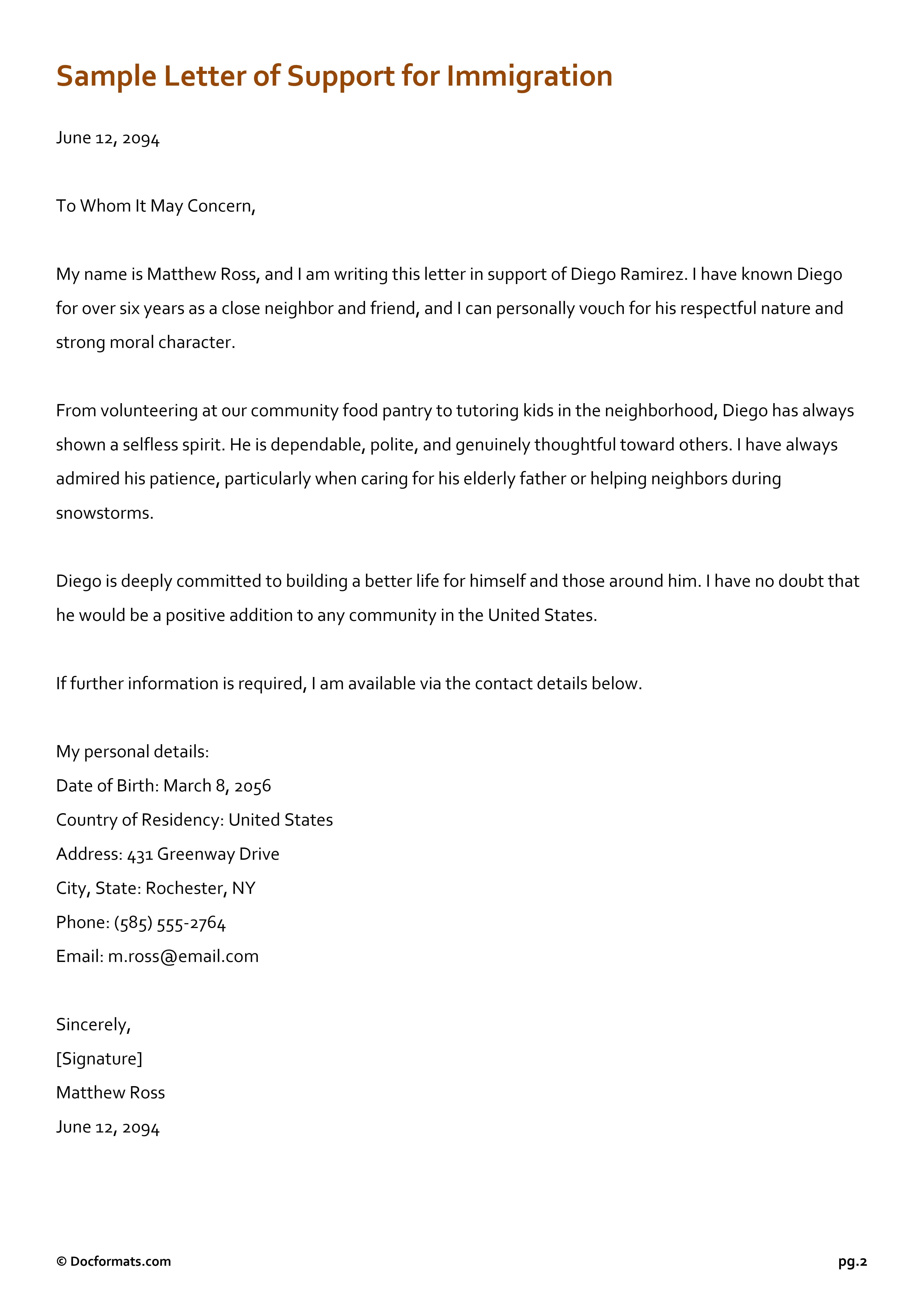 Letter of Support for Immigration - Google Docs, Word - Page 02