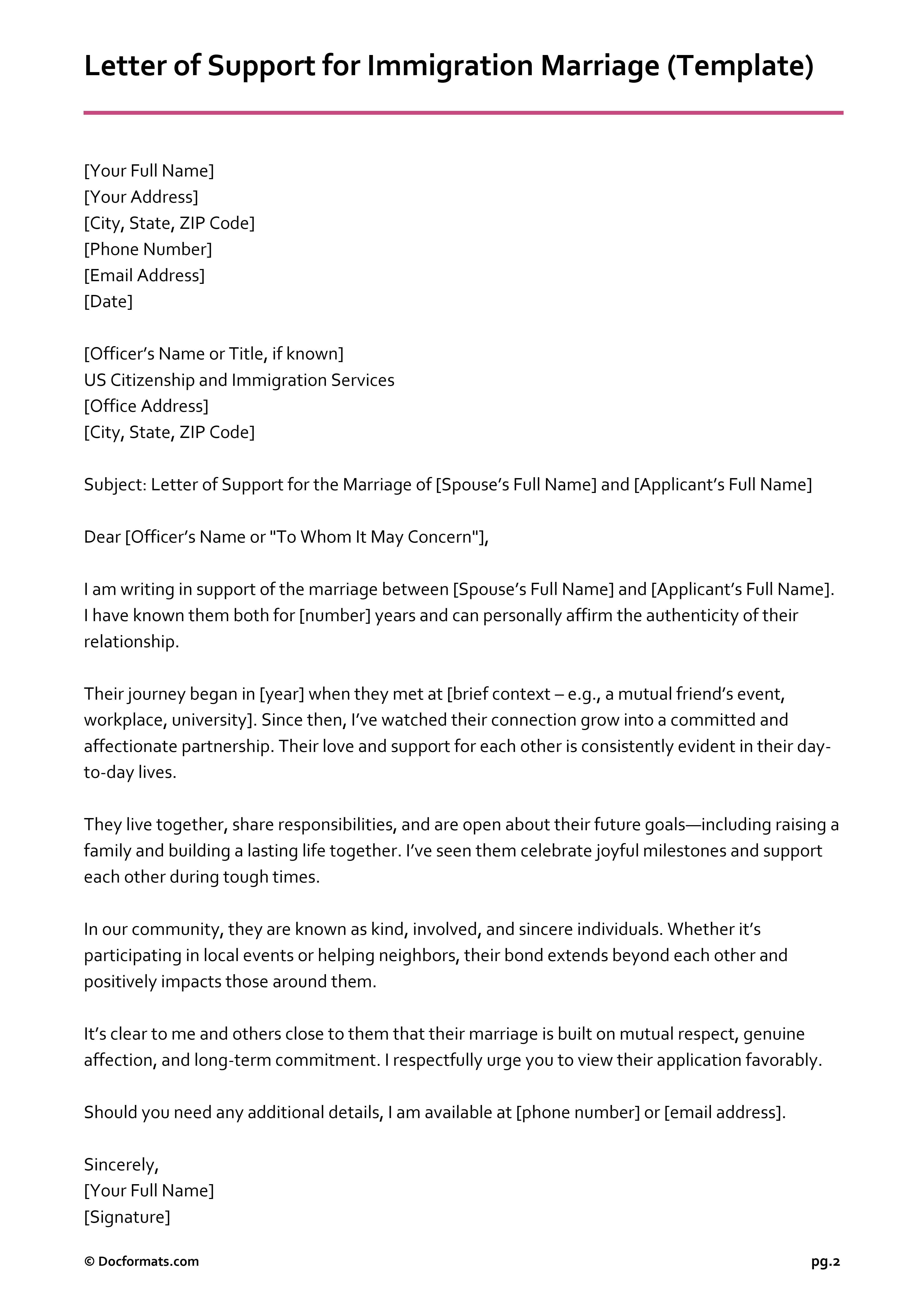Letter of Support for Immigration Marriage - Google Docs, Word - Page 02