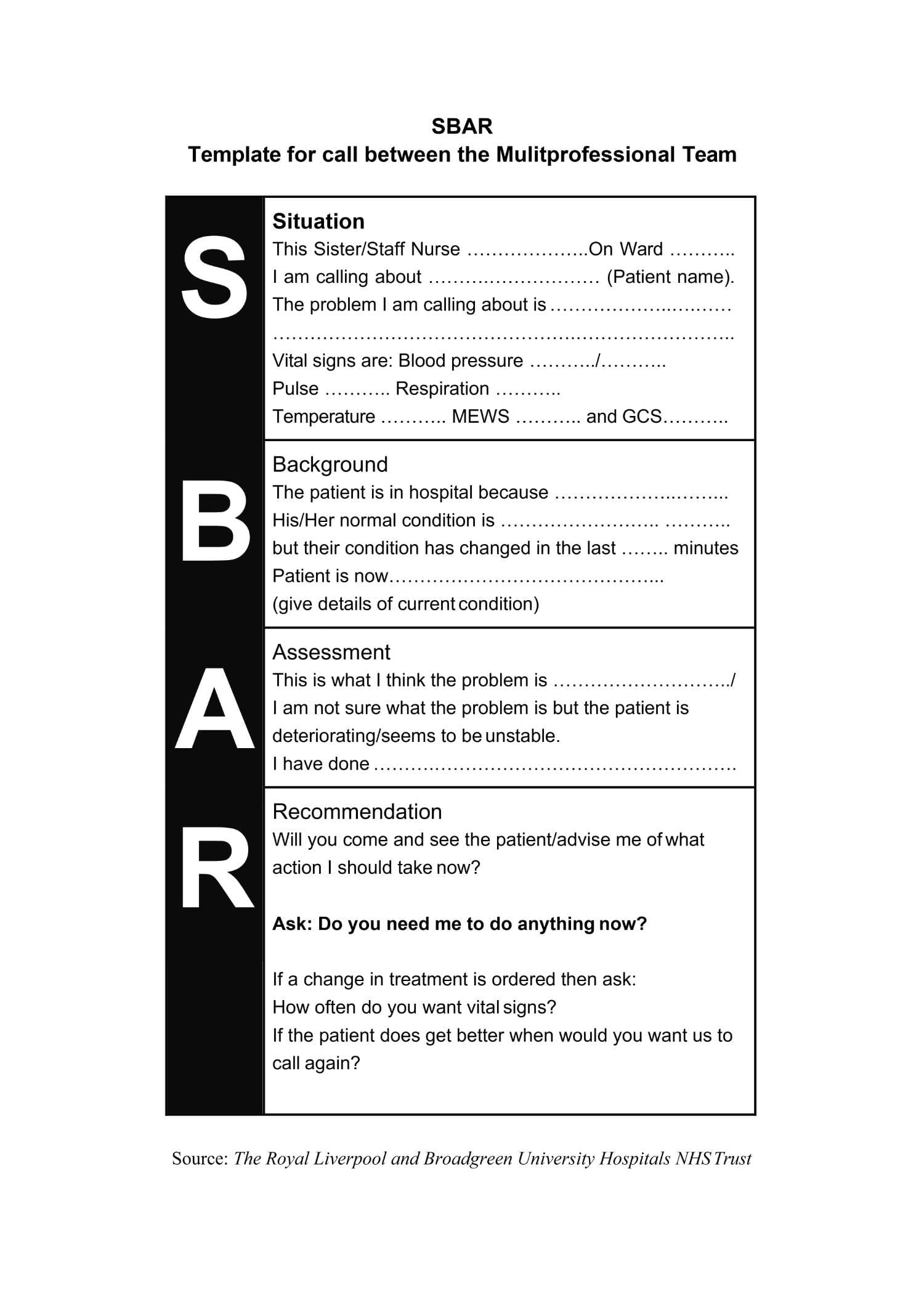 SBAR Template #17 - Word
