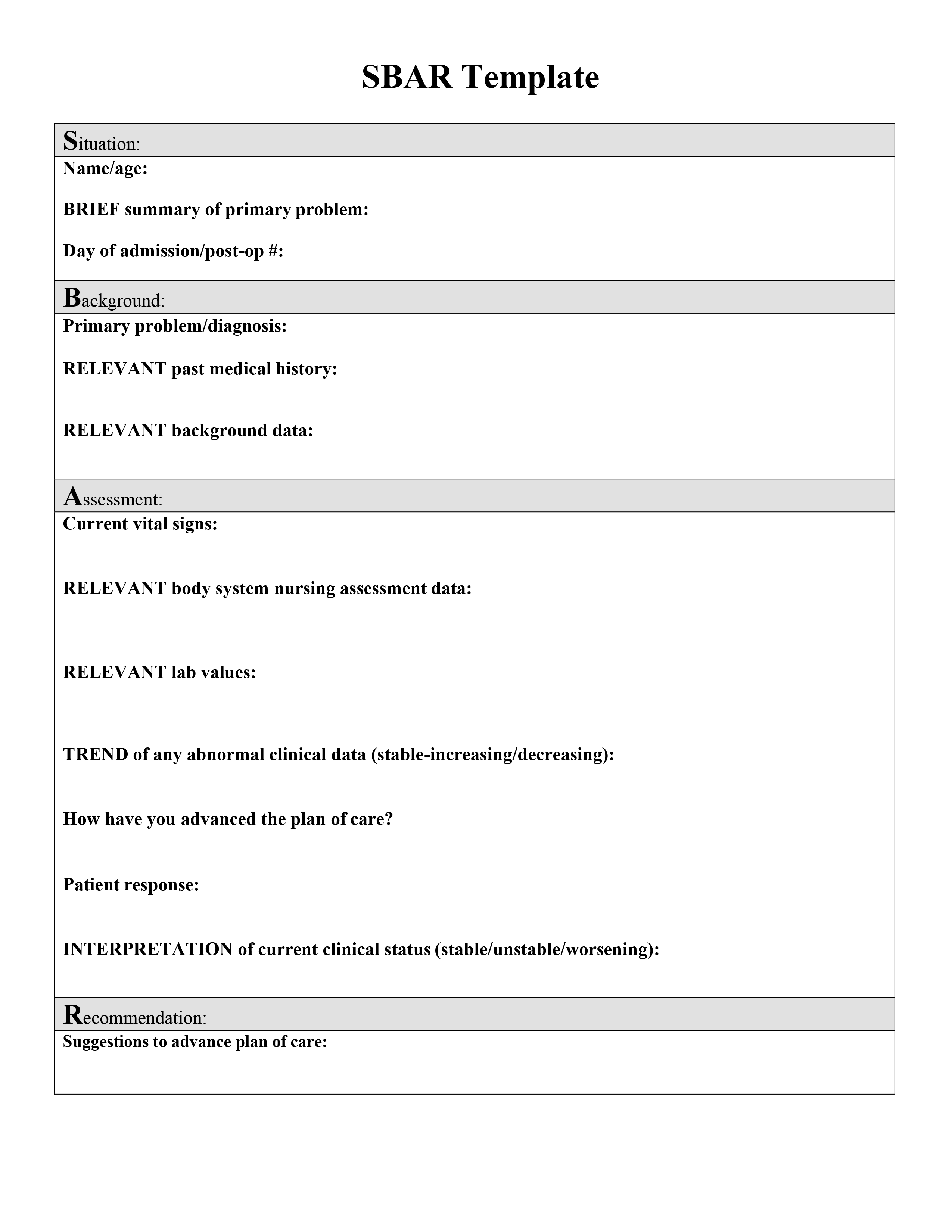 SBAR Template #2 - Word