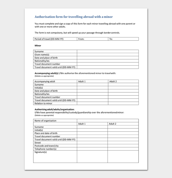 Child Travel Consent Forms #13 - Word