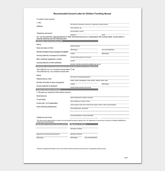 Child Travel Consent Forms #21 - Word