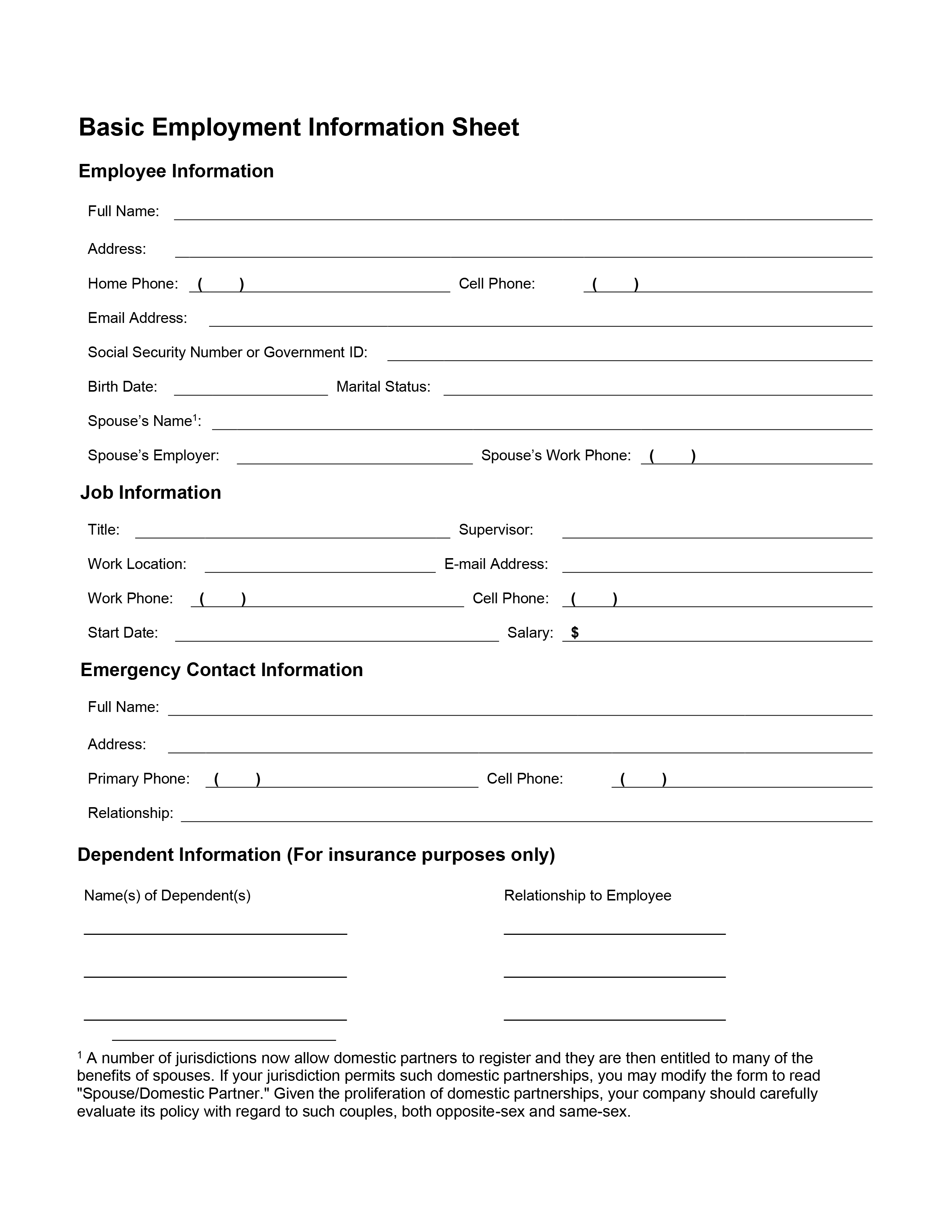 Employee Information Form 01 - Word