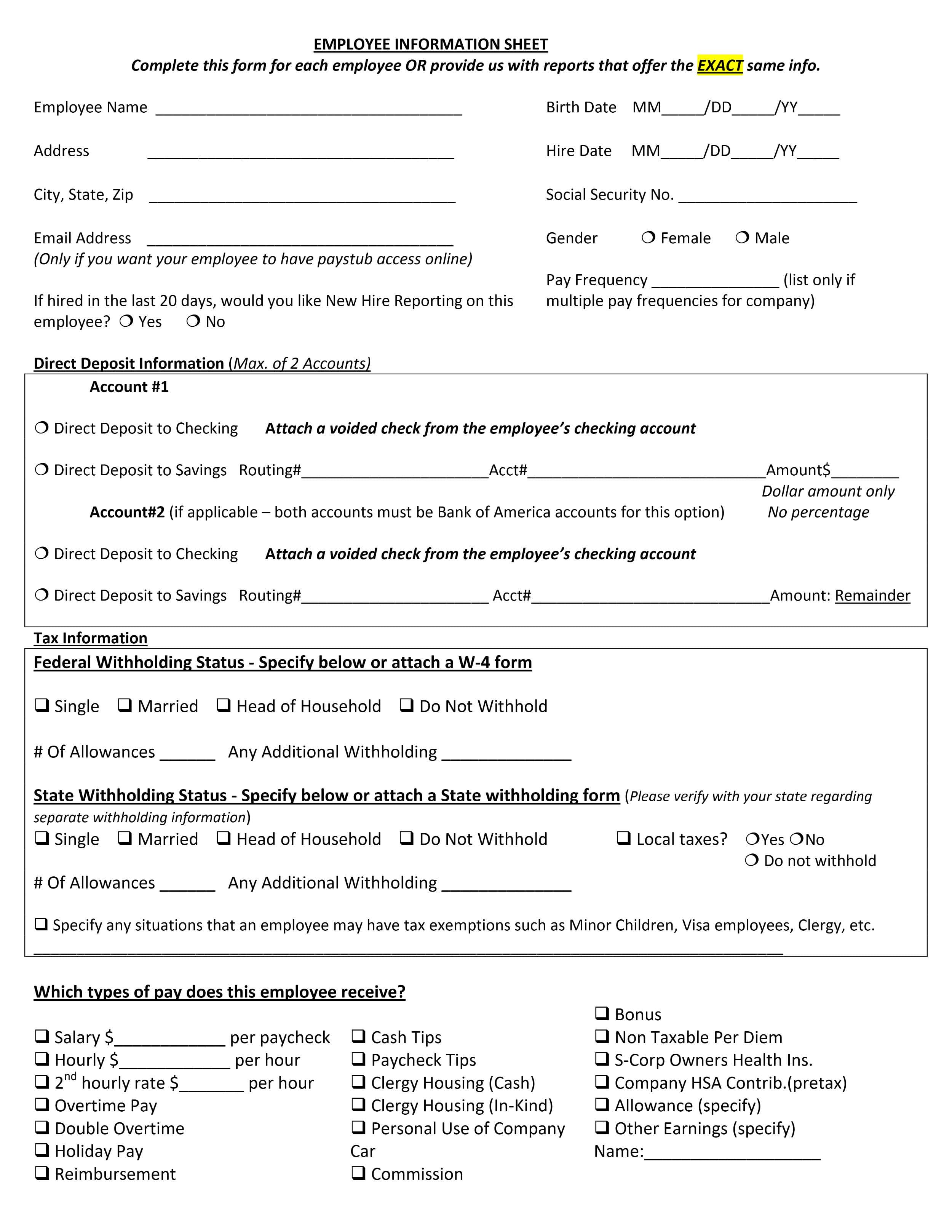 Employee Information Form 10 - PDF