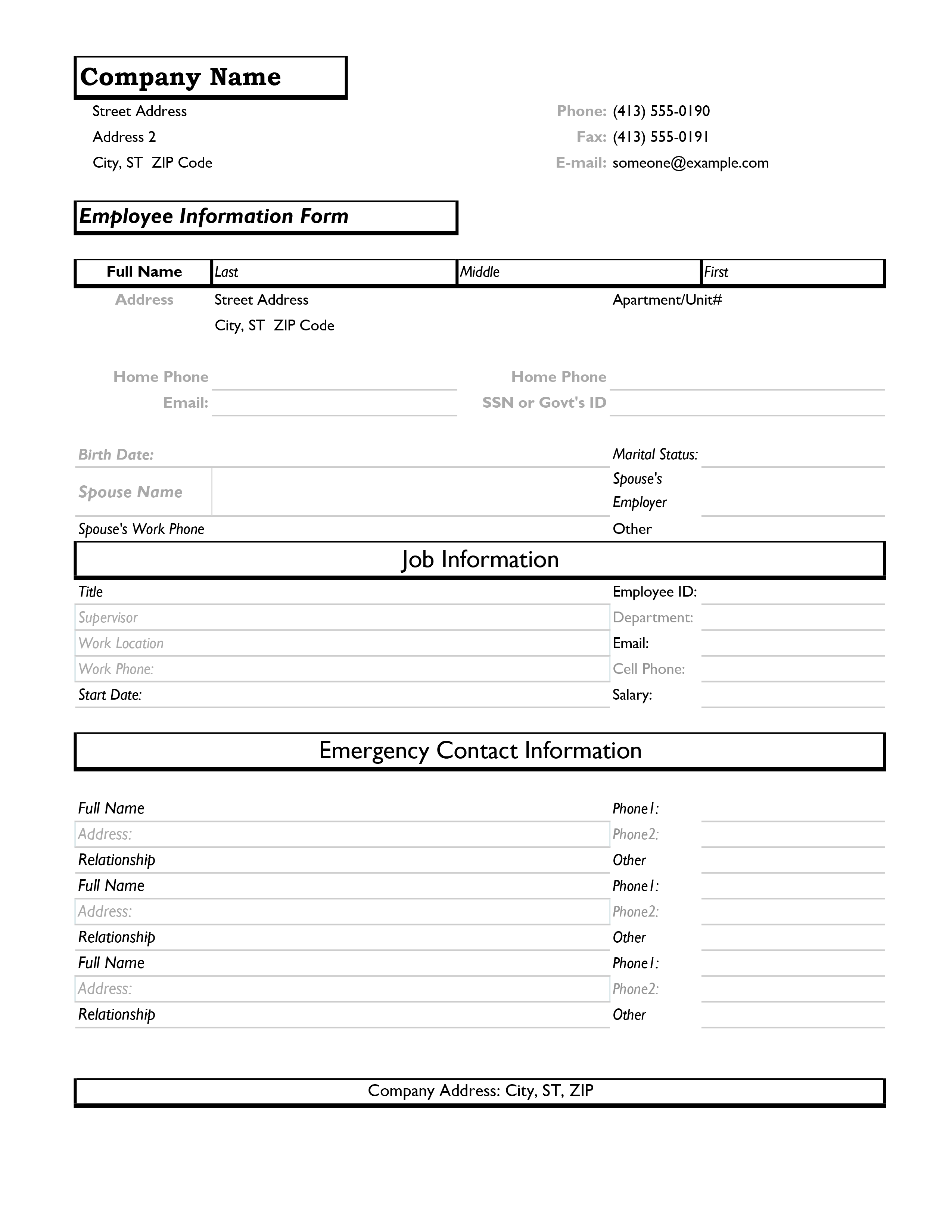 Employee Information Form 11 - Excel