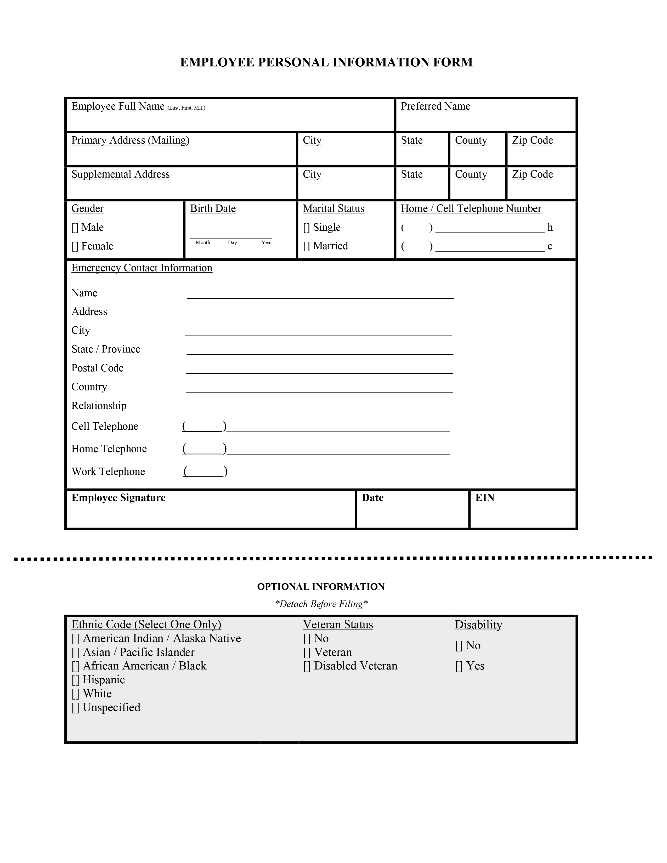 Employee Personal Information Form - Word