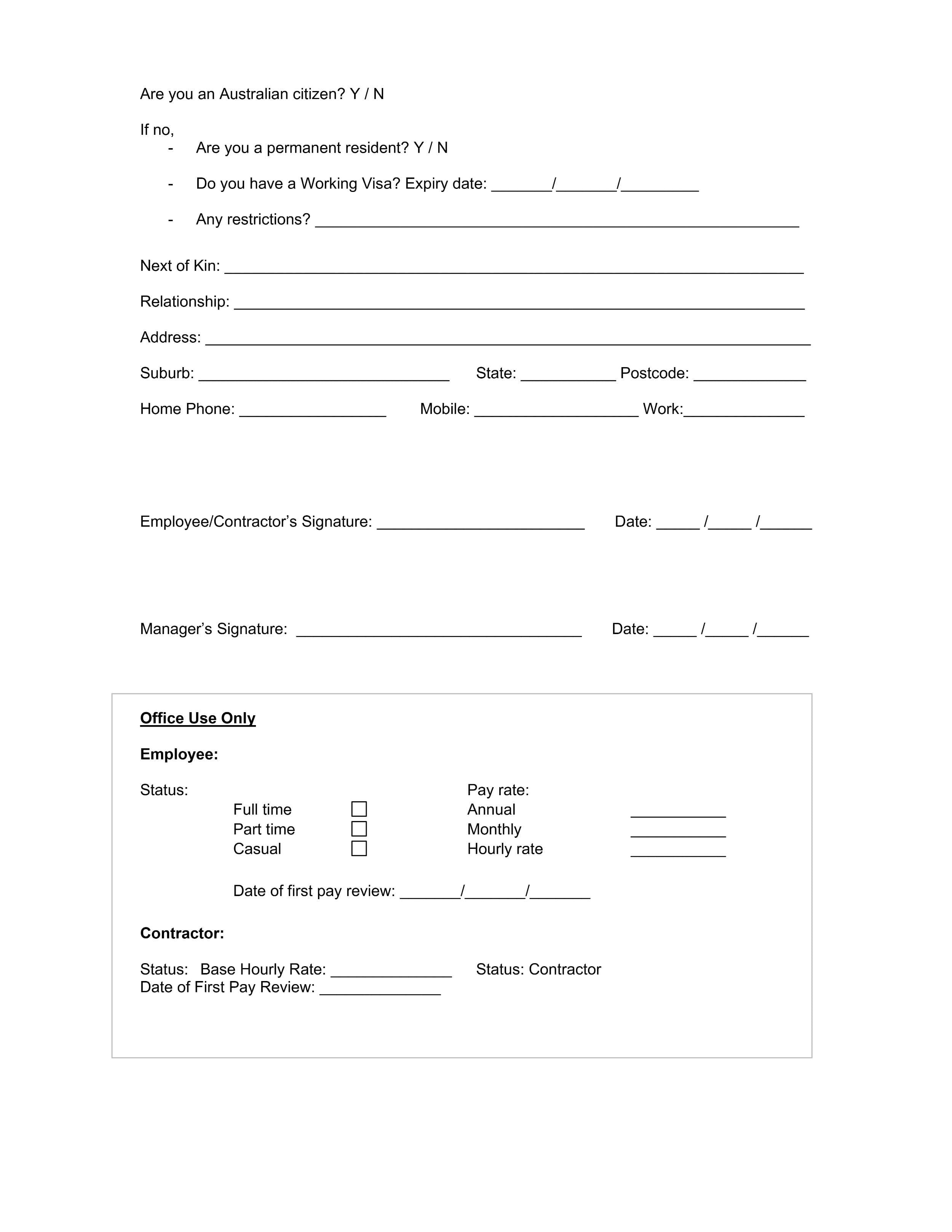 Employee or Contractor Details Form - Word - Page 02