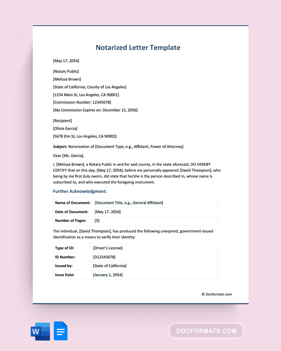 Notarized Letter Template - Word