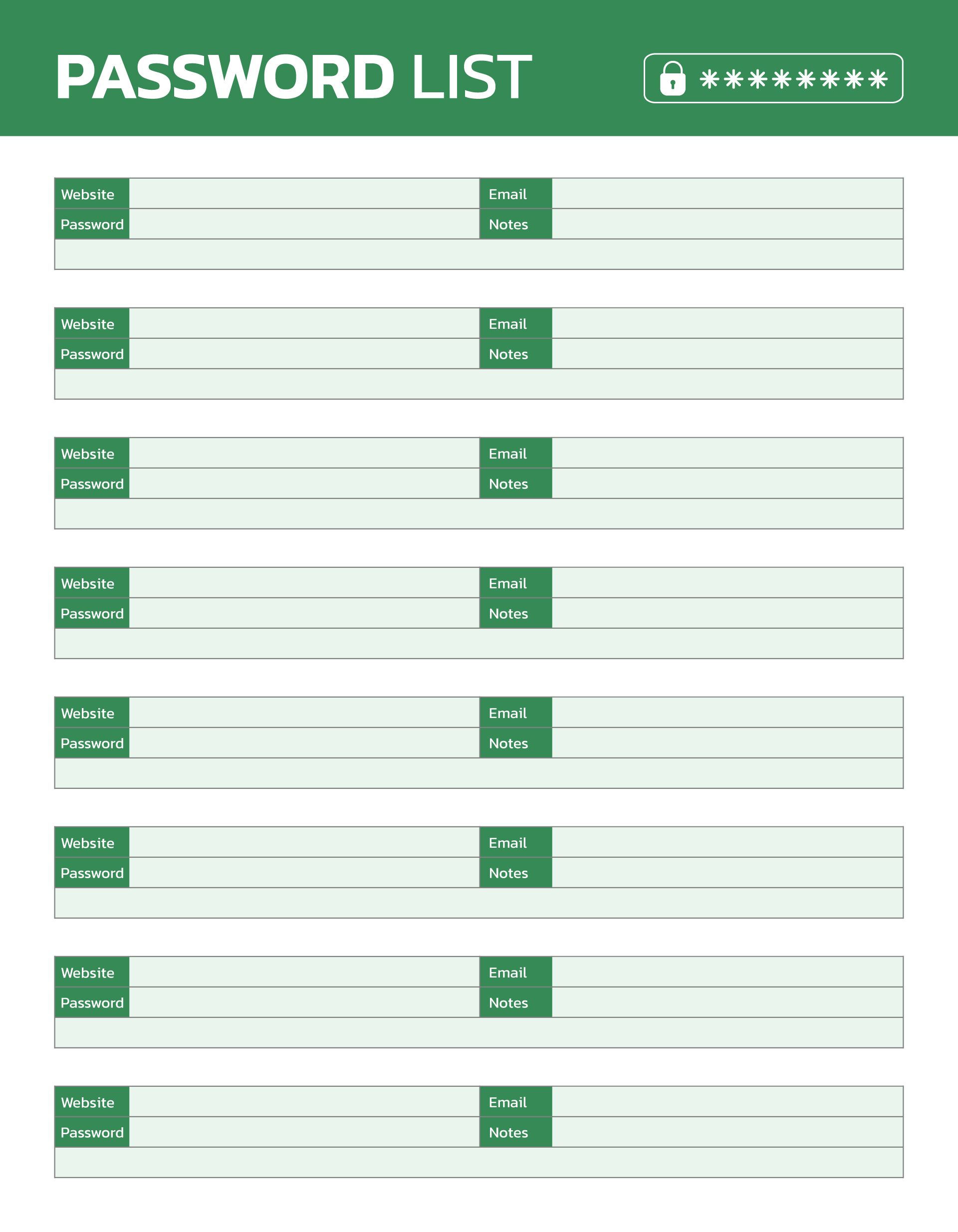 Password List Template 01 - PDF, Adobe Illustrator