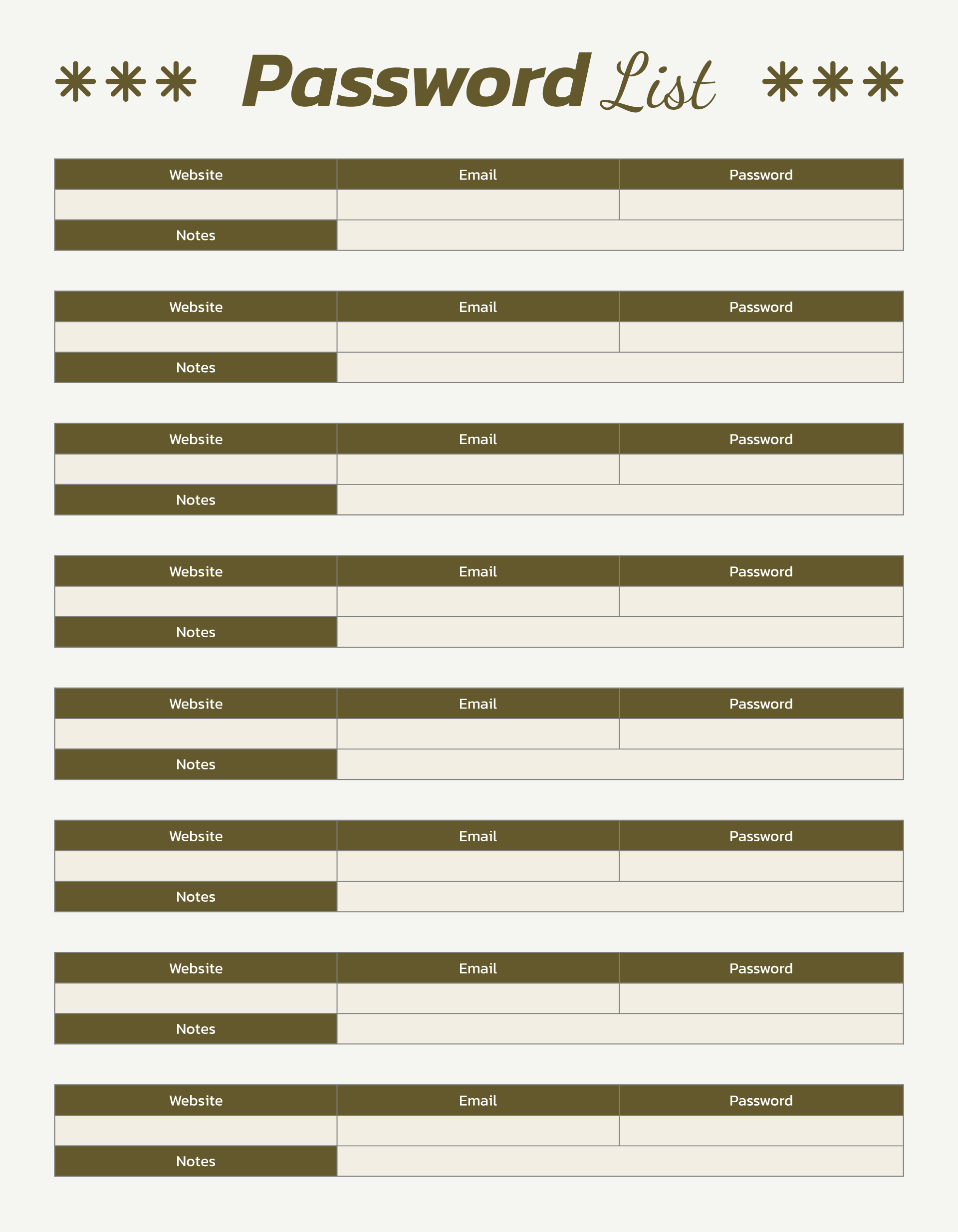 Password List Template 02 - PDF, Adobe Illustrator